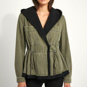 Free People Drawcord Slouch jacket utility green button front hooded army XS